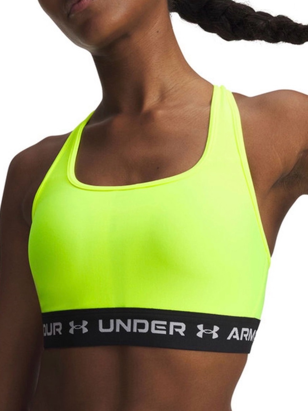 Under Armour Women's Neon Lime Crossback Sports Bra with Branded Band